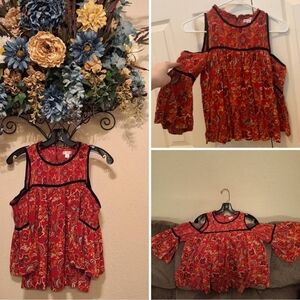 Xhilaration Red and Black Cold Shoulder Floral Top. Size Medium